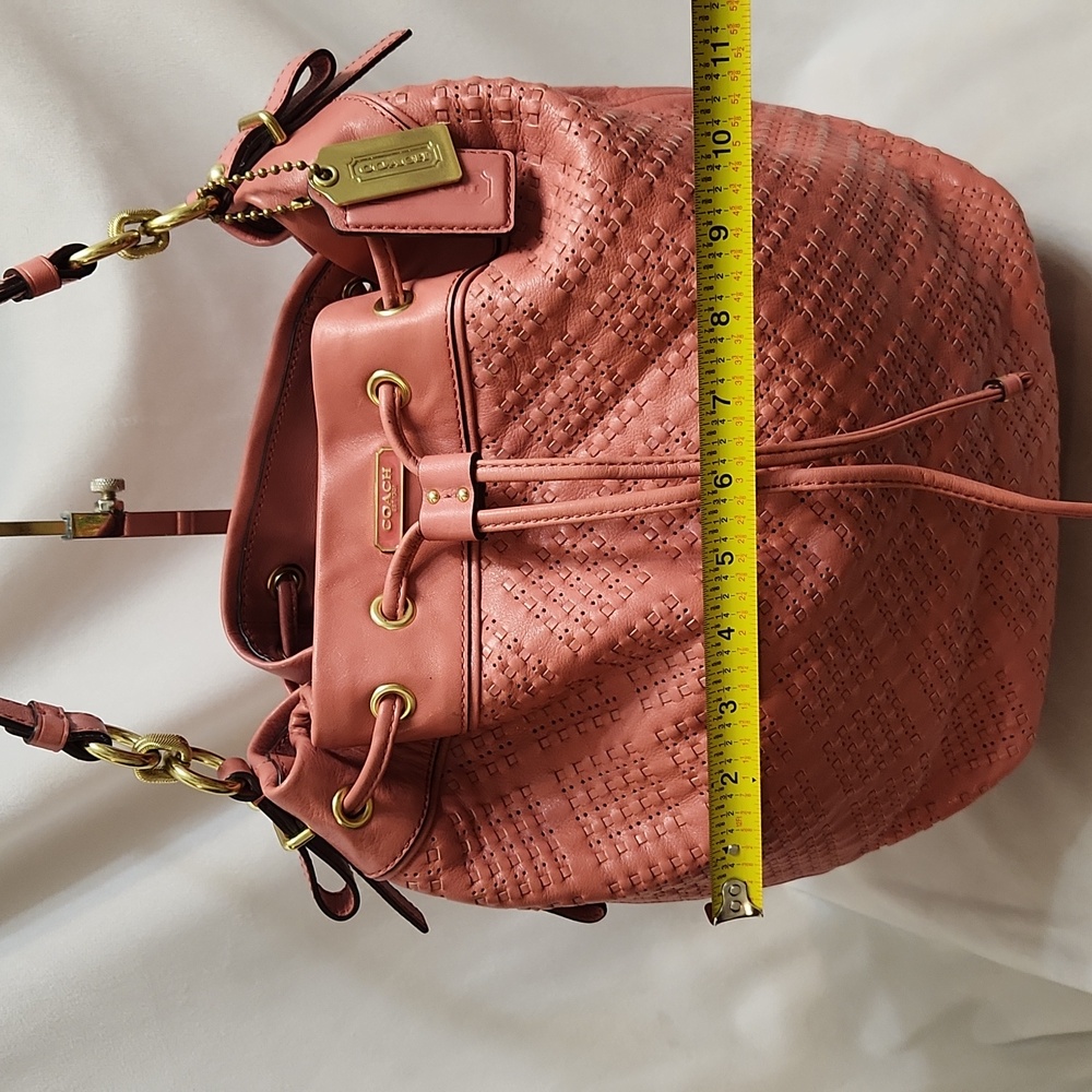 Coach Madison Marielle Pink Woven Leather Drawstring Slouch  Bucket Bag - Picture 6 of 15